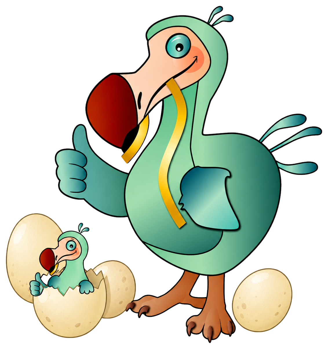 Community-Dodo mit Eiern und kleinem Dodo